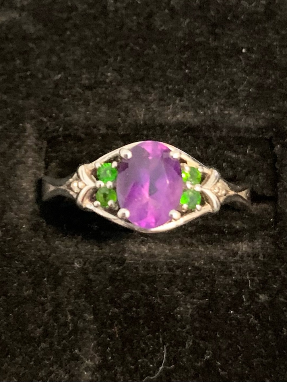 Ring .925 Sterling Silver, Peridot and Amethyst Ring; Size 8.5/9